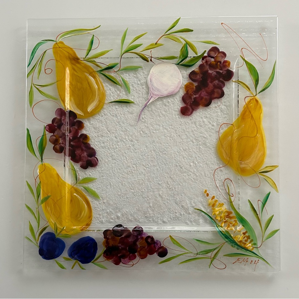 Art Glass Hand Painted & Signed Square Platter
